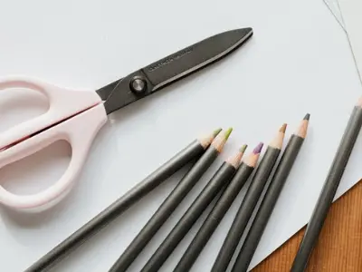 scissors and colored pencils