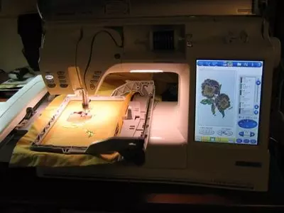 Embroidery being done with a machine