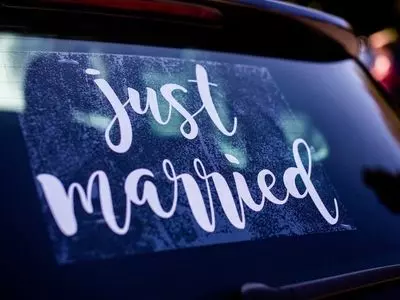 Window Cling on back of car "Just Married"